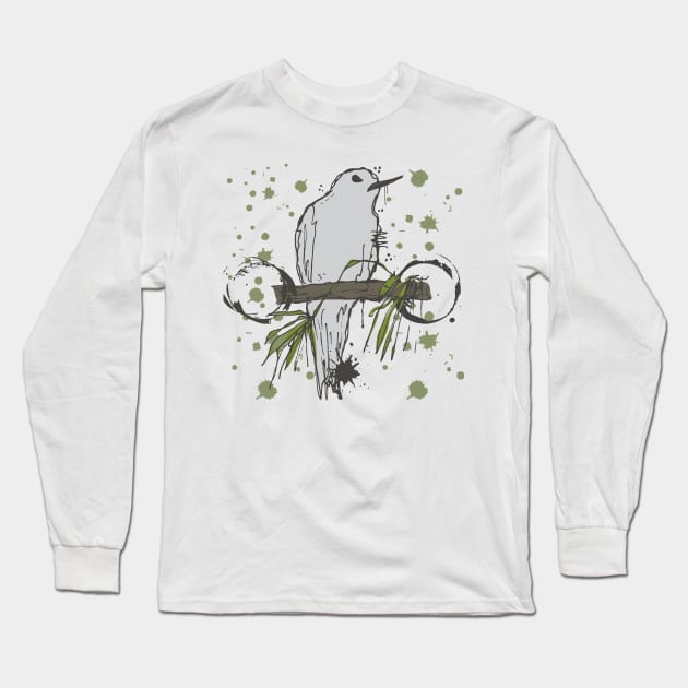 Fairy tern on a branch sketch Long Sleeve T-Shirt by linespace-001